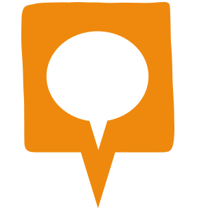 pin icon der für die Kategorie people steht. sprechblase in der Farbe Orange